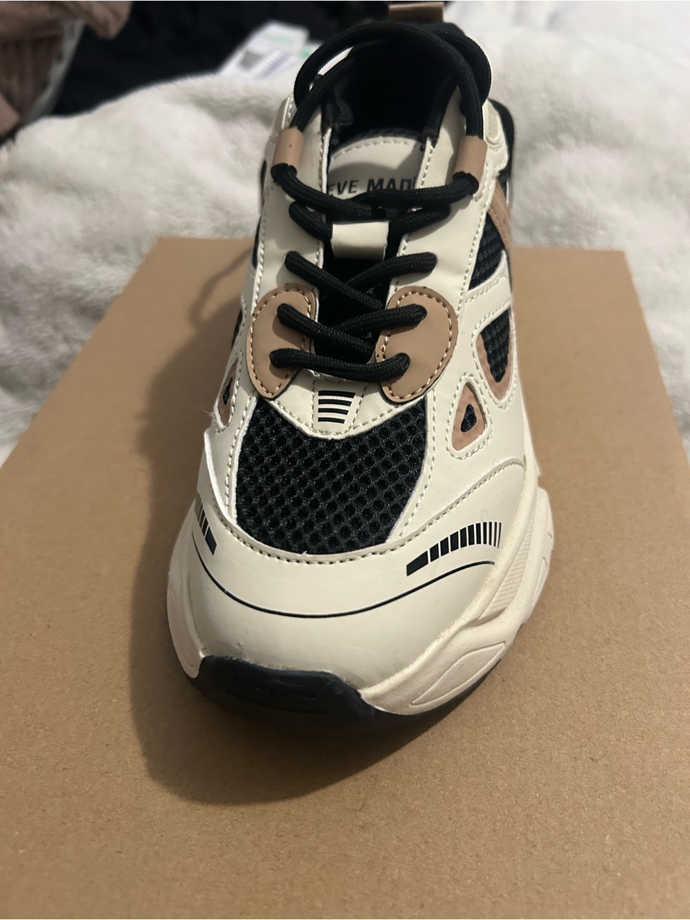 Steve Madden White, Black and Tan Women's Chunky Sneakers